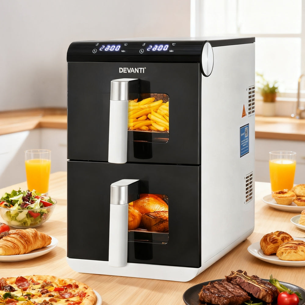 Devanti Air Fryer Oven 11L Dual Zone Fryers White - Devanti