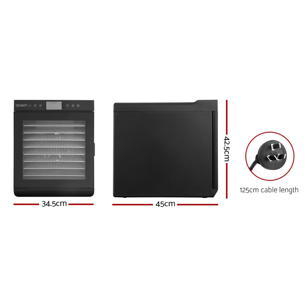 Devanti Food Dehydrators Stainless Steel Jerky Dehydrator Fruit Dryer 10 Trays Black