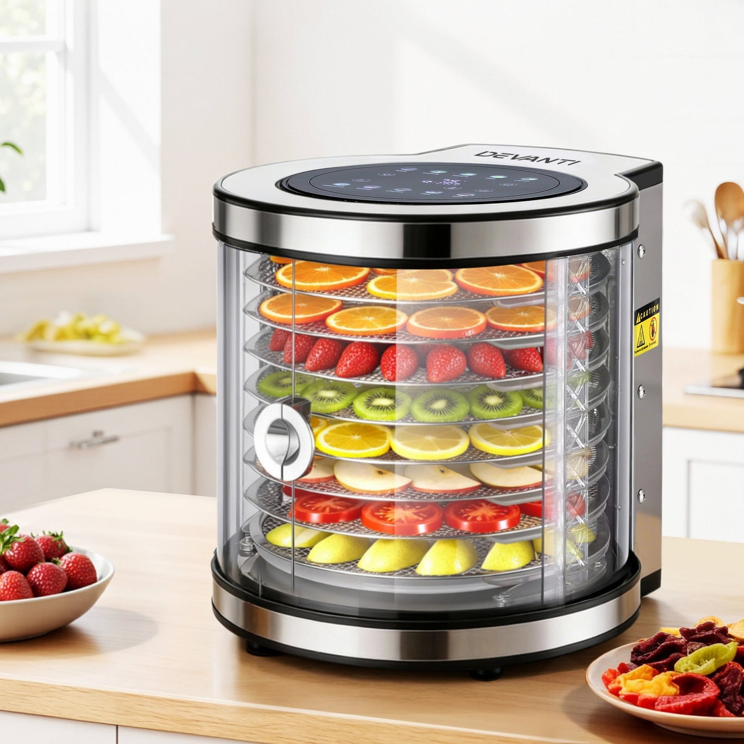 Devanti 8 Trays Food Dehydrator Stainless Steel Auto-Rotate 10 Programs 700W - Devanti