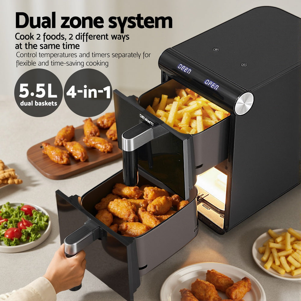Devanti Air Fryer Oven 11L Dual Zone Fryers - Devanti
