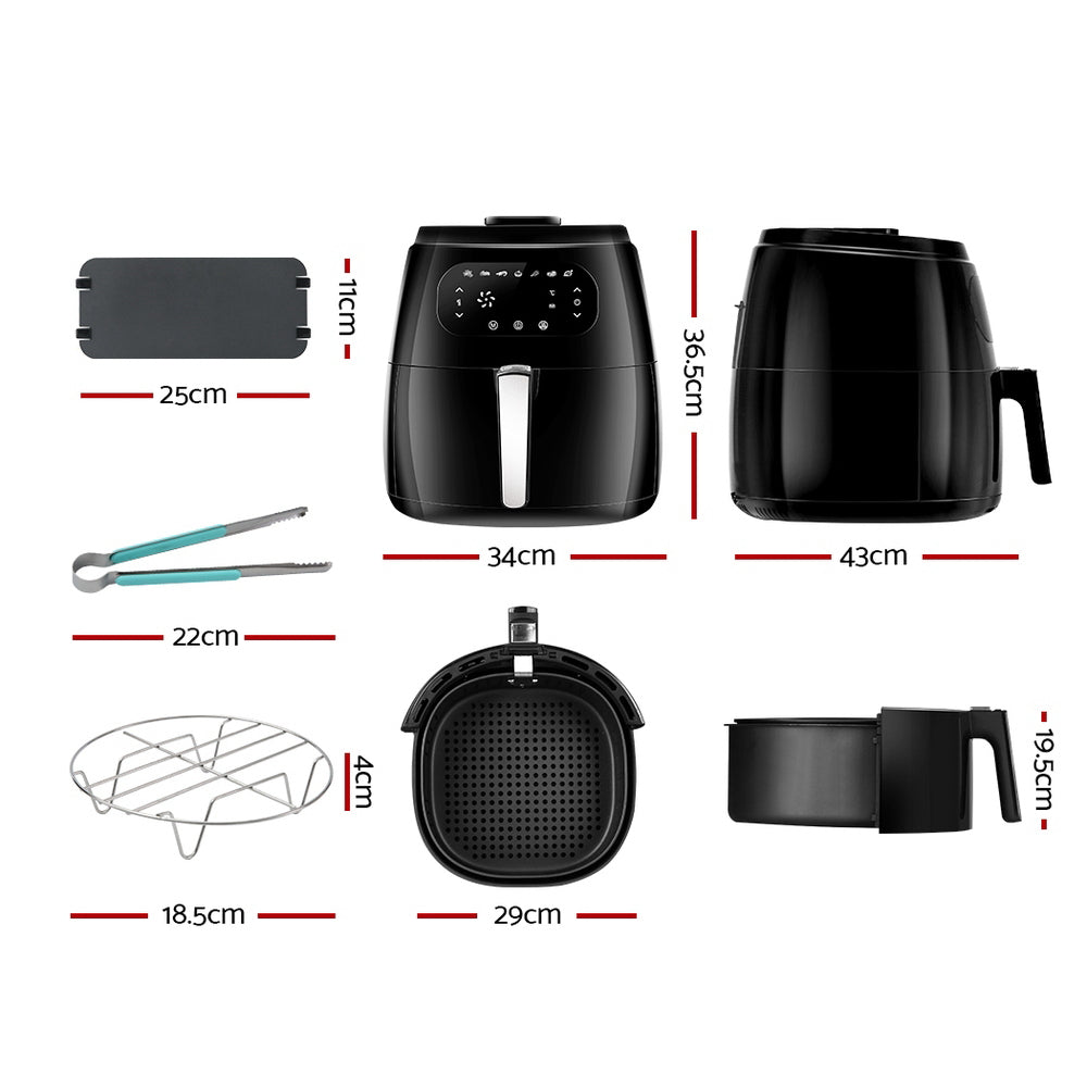 Devanti Air Fryer 8.5L LCD Digital Oil Free Deep Frying Cooker Accessories Rack Black