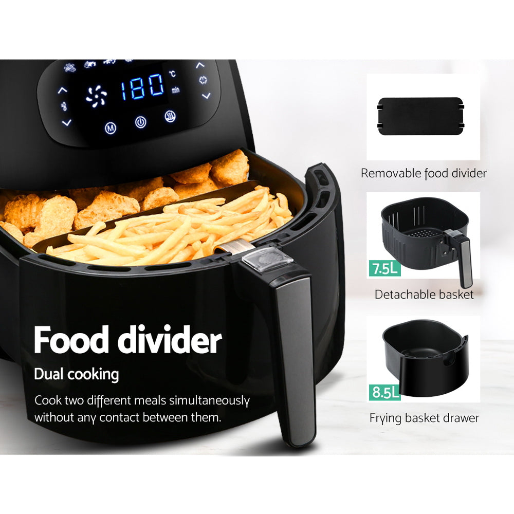 Devanti Air Fryer 8.5L LCD Digital Oil Free Deep Frying Cooker Accessories Rack Black