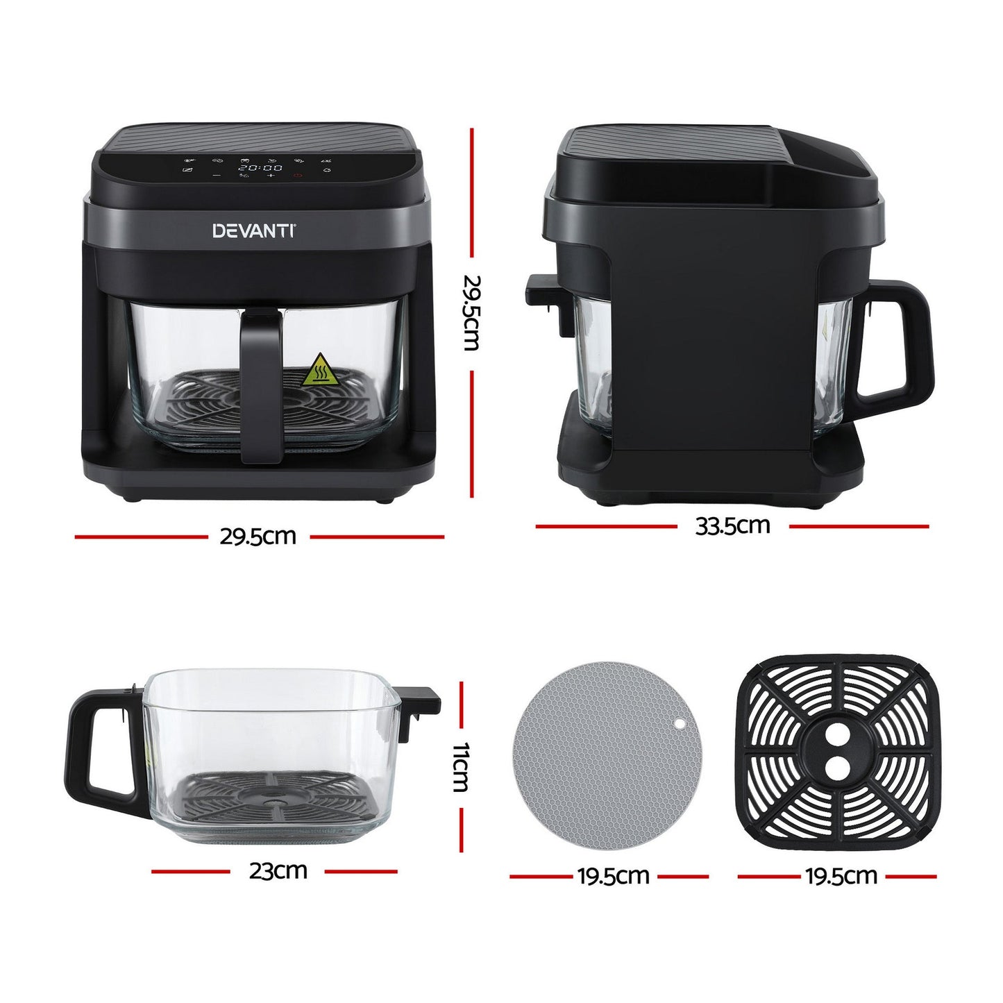 Devanti Air Fryer 5.5L Touch Control Electric Cooker 1200W Black - Devanti