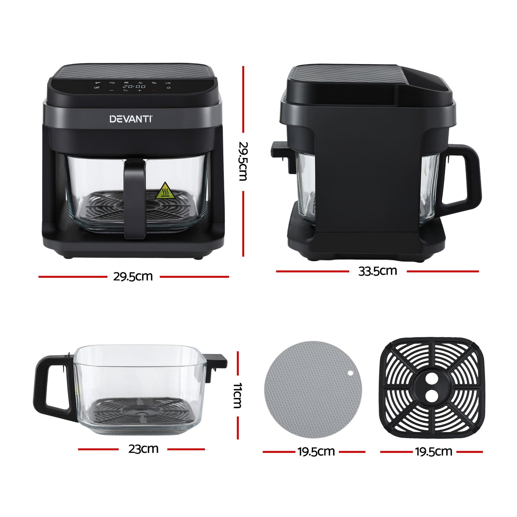 Devanti Air Fryer 5.5L Touch Control Electric Cooker 1200W Black - Devanti