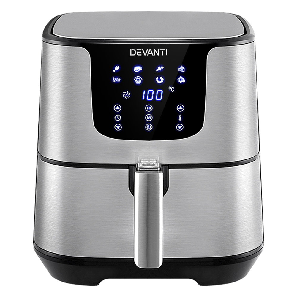 Devanti Air Fryer 7L LCD Fryers Oil Free Oven Airfryer Kitchen Healthy Cooker - Silver