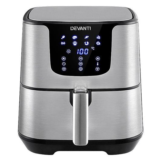 Devanti Air Fryer 7L LCD Fryers Oil Free Oven Airfryer Kitchen Healthy Cooker - Silver