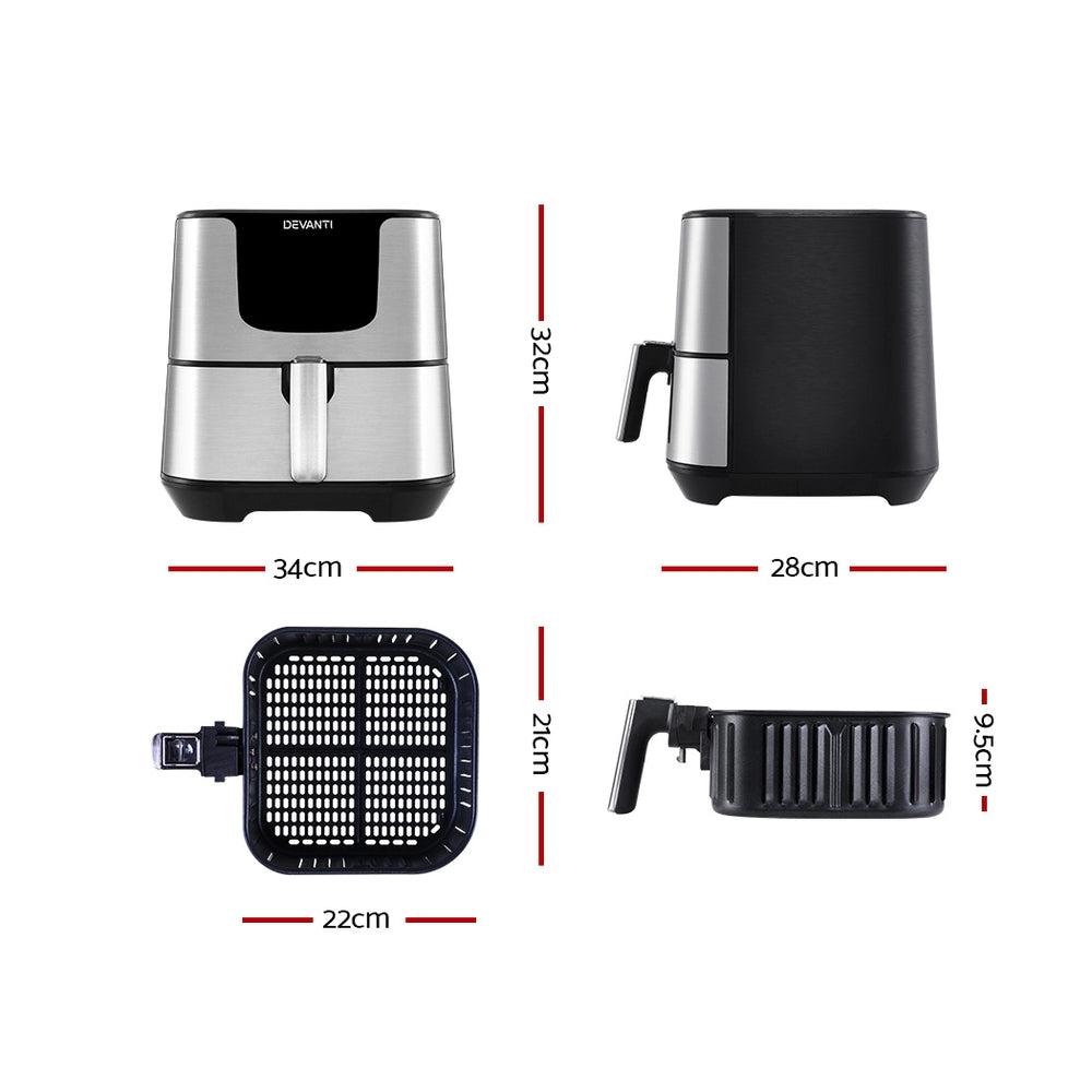 Devanti Air Fryer 7L LCD Fryers Oil Free Oven Airfryer Kitchen Healthy Cooker - Silver