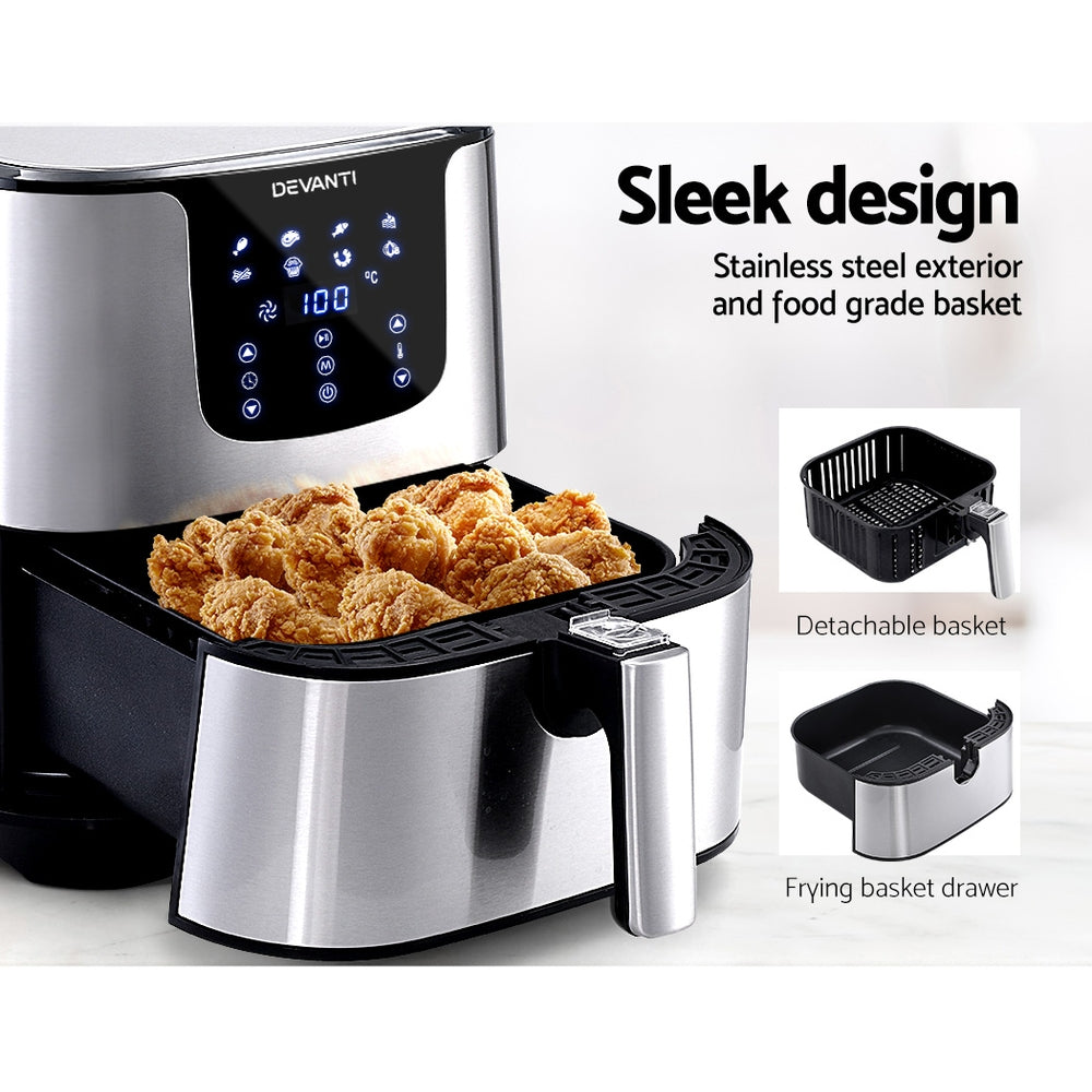 Devanti Air Fryer 7L LCD Fryers Oil Free Oven Airfryer Kitchen Healthy Cooker - Silver