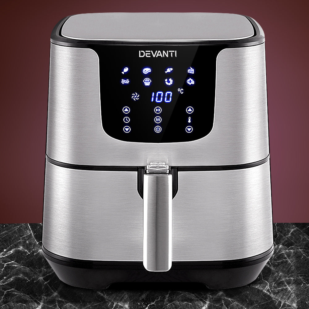 Devanti Air Fryer 7L LCD Fryers Oil Free Oven Airfryer Kitchen Healthy Cooker - Silver