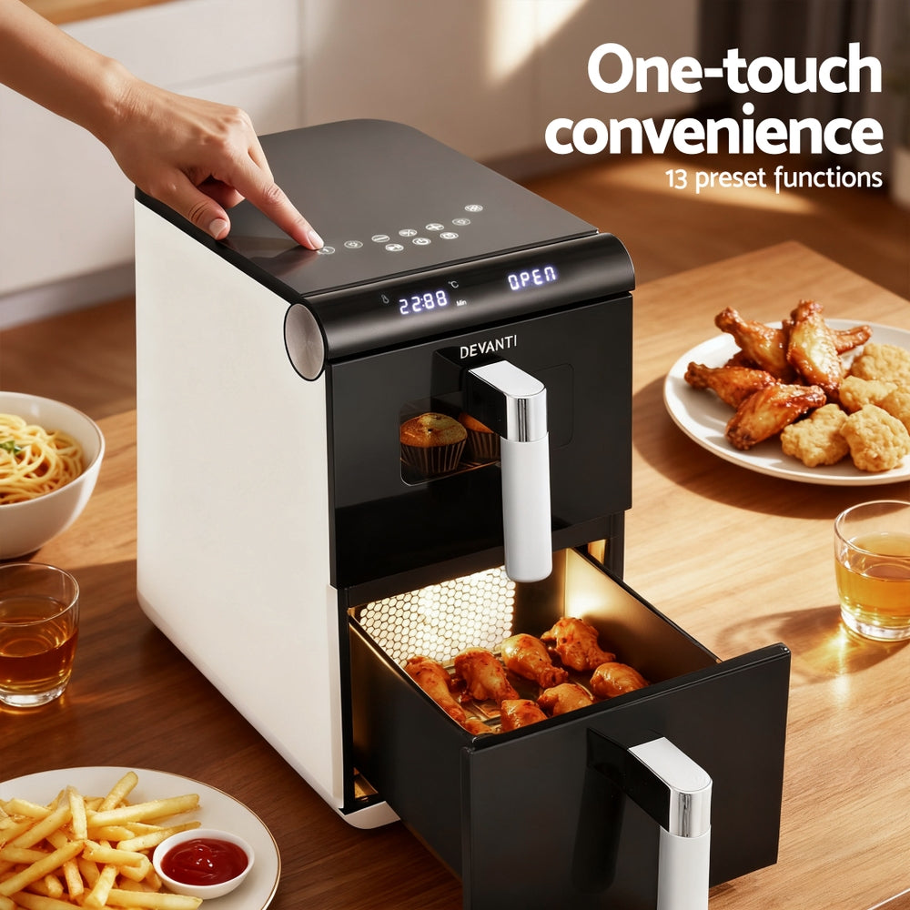Devanti Air Fryer Oven 11L Dual Zone Fryers White - Devanti
