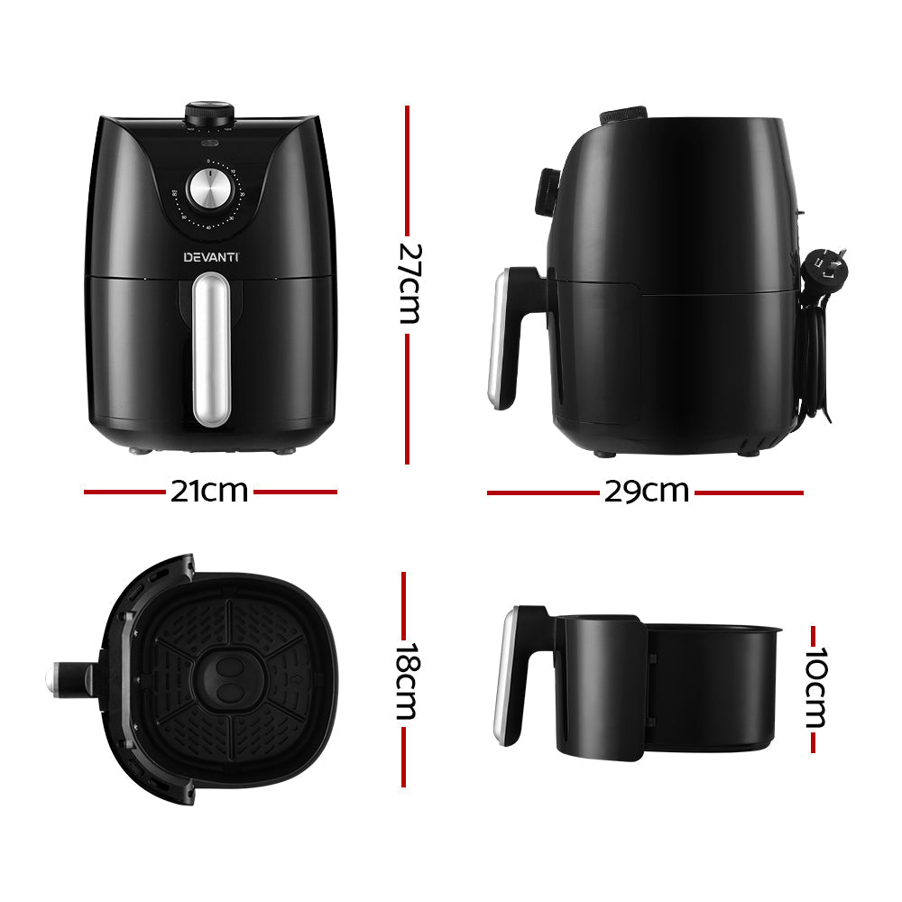 Devanti Air Fryer 2.5L Electric Fryers Airfryer Healthy Cooker Oil Free Kitchen - Devanti