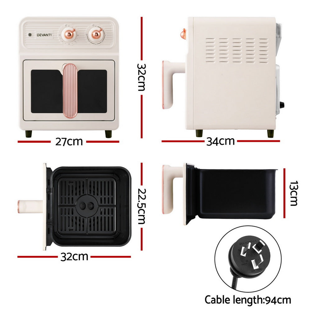 Devanti 6L Air Fryer Knob Control 1700W Cream - Devanti