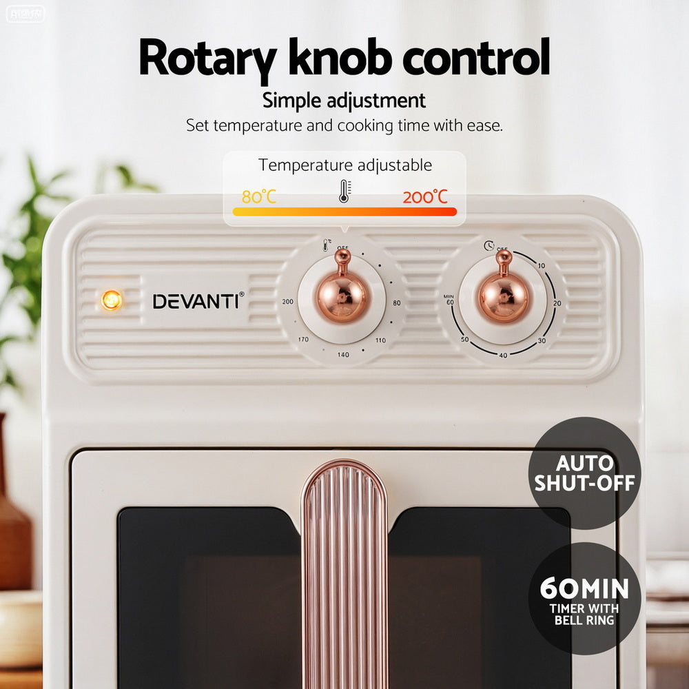 Devanti 6L Air Fryer Knob Control 1700W Cream - Devanti