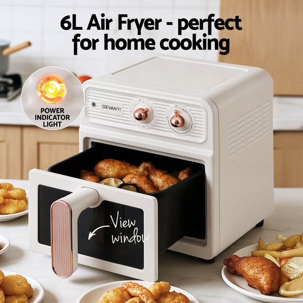 Devanti 6L Air Fryer Knob Control 1700W Cream - Devanti