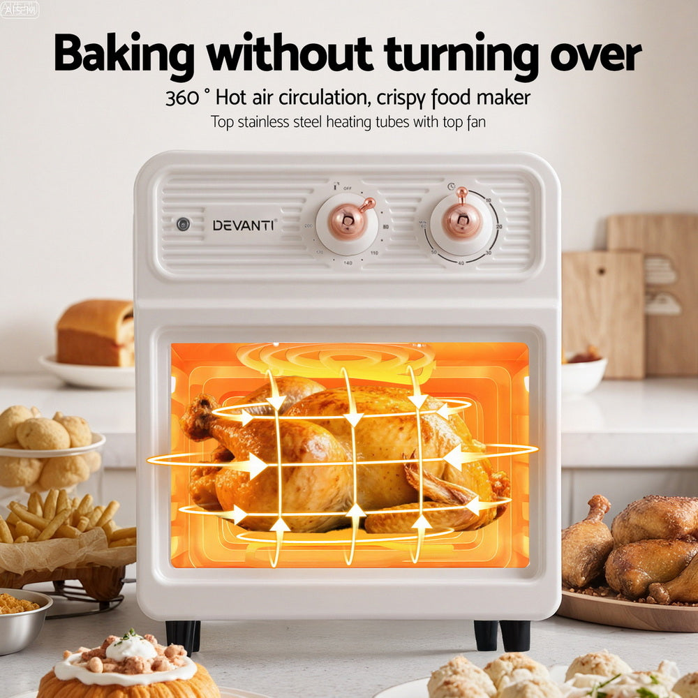 Devanti 6L Air Fryer Knob Control 1700W Cream - Devanti