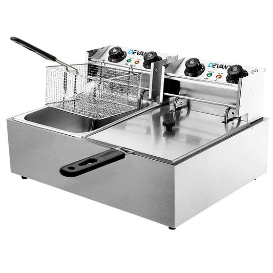 Devanti Commercial Electric Twin Deep Fryer Silver
