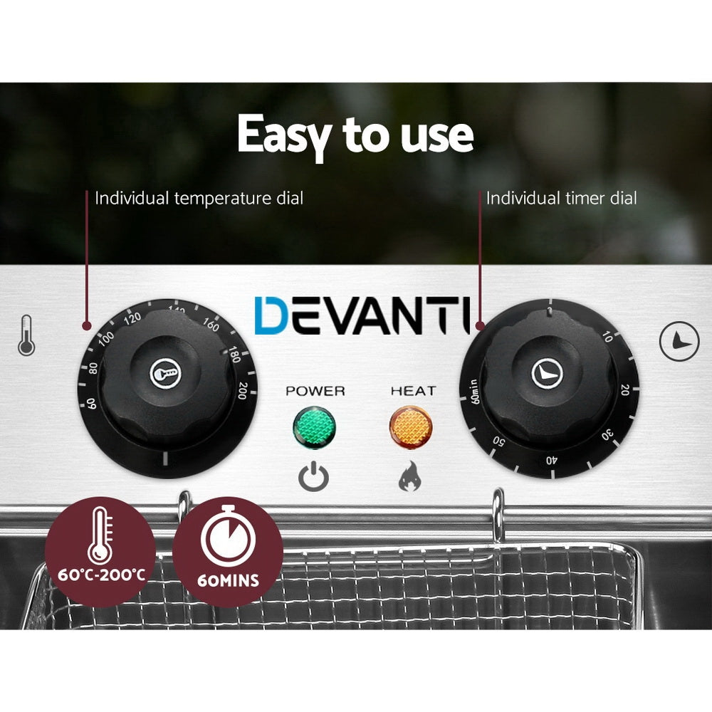 Devanti Commercial Electric Twin Deep Fryer Silver