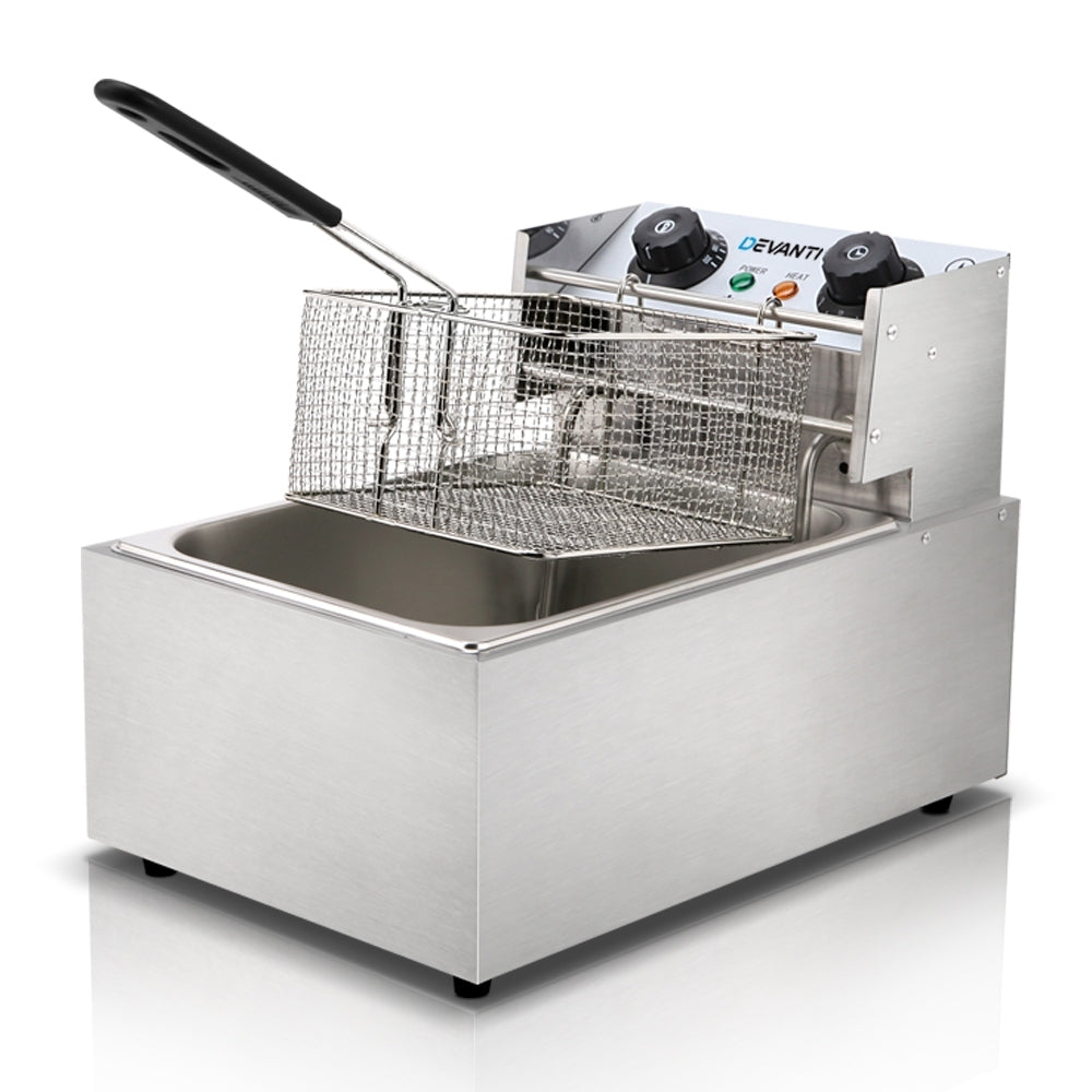 Devanti Commercial Electric Single Deep Fryer Silver