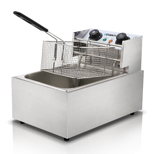 Devanti Commercial Electric Single Deep Fryer Silver