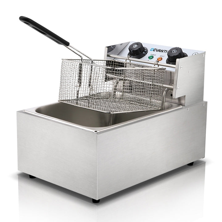 Devanti Commercial Electric Single Deep Fryer Silver