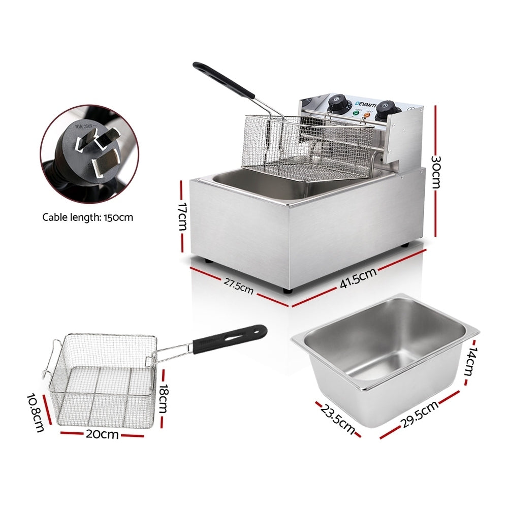Devanti Commercial Electric Single Deep Fryer Silver