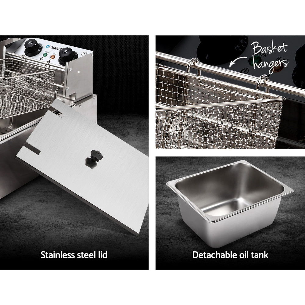 Devanti Commercial Electric Single Deep Fryer Silver
