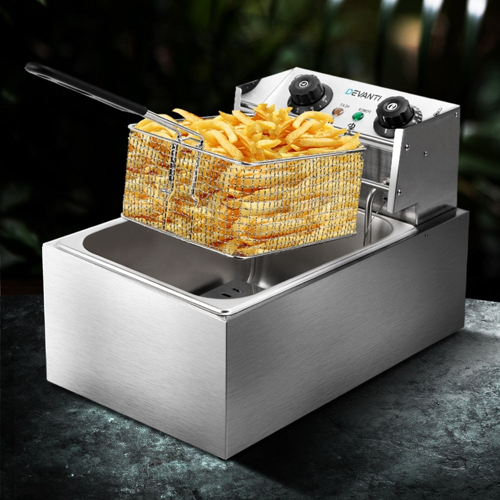 Devanti Commercial Electric Single Deep Fryer Silver
