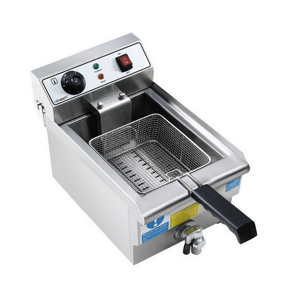 Devanti 3000W Electric Deep Fryer 10L Stainless Steel Fryer w/ Basket & Lid - Devanti
