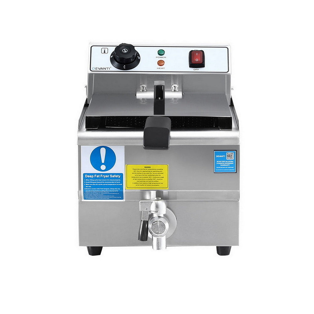 Devanti 3000W Electric Deep Fryer 10L Stainless Steel Fryer w/ Basket & Lid - Devanti