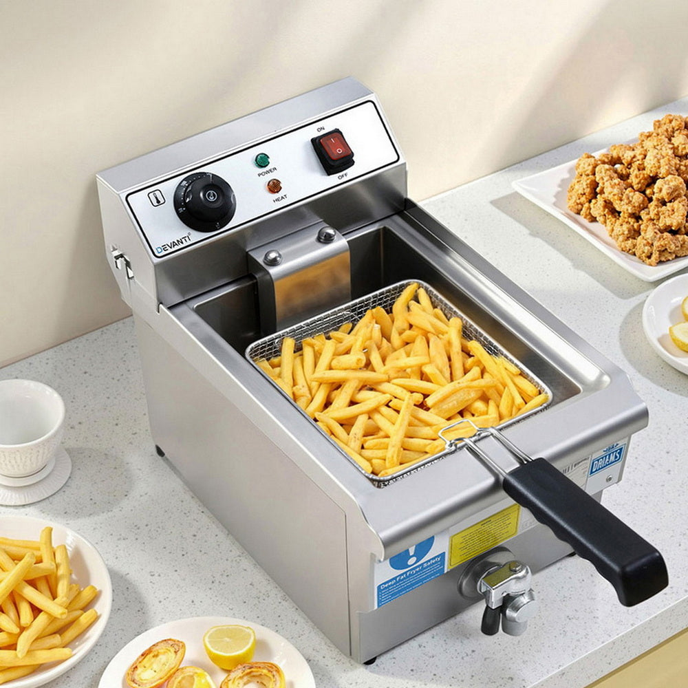 Devanti 3000W Electric Deep Fryer 10L Stainless Steel Fryer w/ Basket & Lid - Devanti
