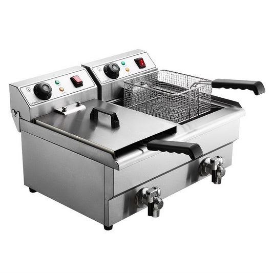 Devanti Commercial Electric Deep Fryer Twin Frying Basket Chip Cooker Countertop Silver