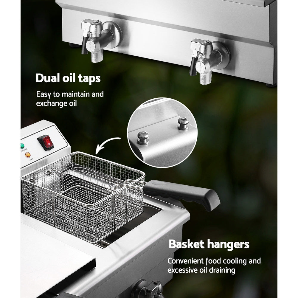 Devanti Commercial Electric Deep Fryer Twin Frying Basket Chip Cooker Countertop Silver