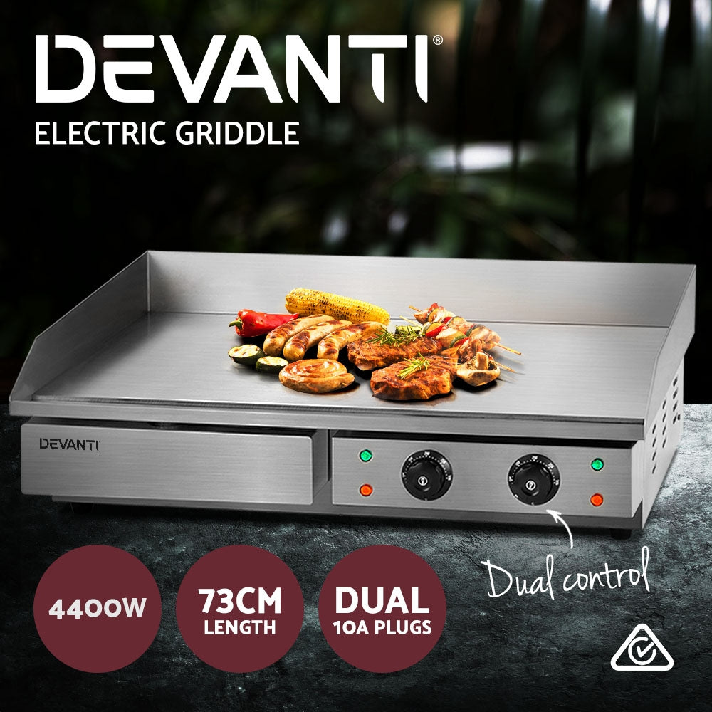 Devanti Commercial Electric Griddle BBQ Grill Hot Plate Stainless Steel 4400W - Devanti