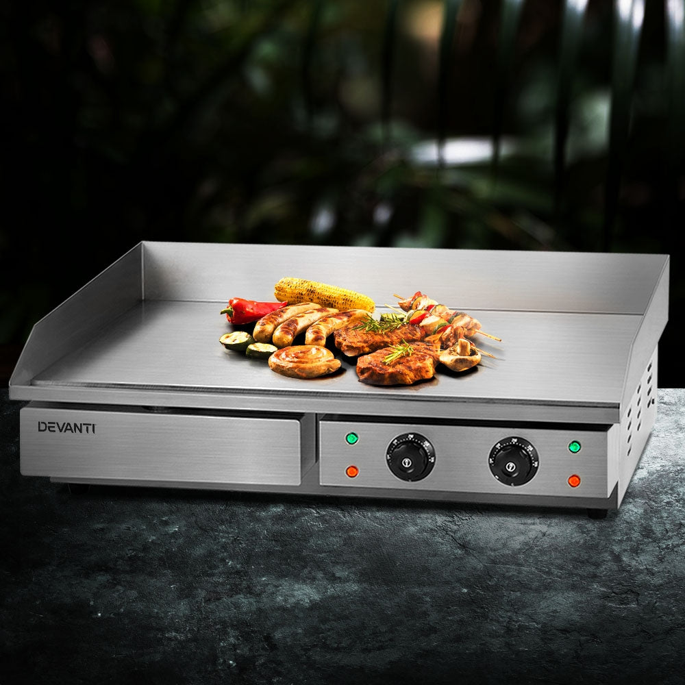 Devanti Commercial Electric Griddle BBQ Grill Hot Plate Stainless Steel 4400W - Devanti