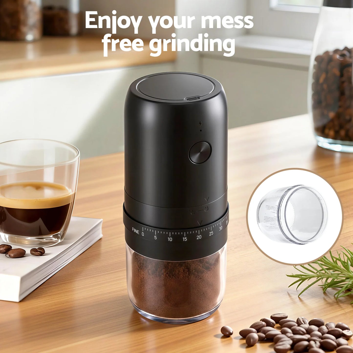 Portable USB-C Electric Coffee Grinder – 40 Settings