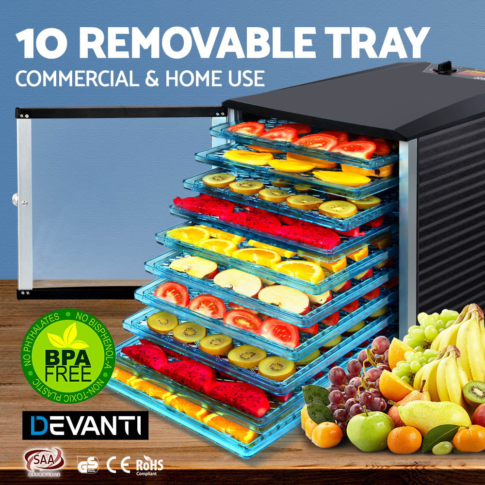 Devanti Commercial Food Dehydrator with 10 Trays Black
