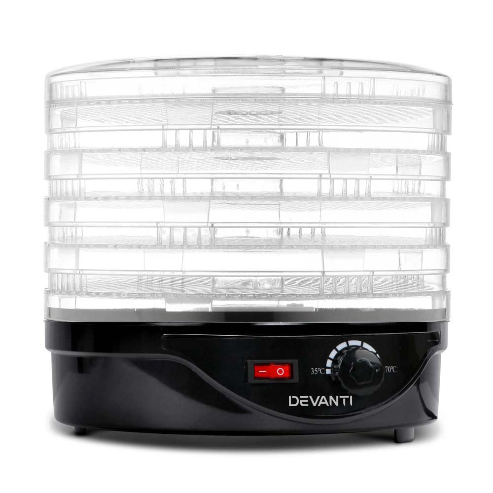 Devanti 5 Trays Food Dehydrator Fruit Dehydrators Pet Beef Jerky Dryer Black - Devanti