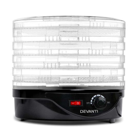 Devanti 5 Trays Food Dehydrator Fruit Dehydrators Pet Beef Jerky Dryer Black - Devanti