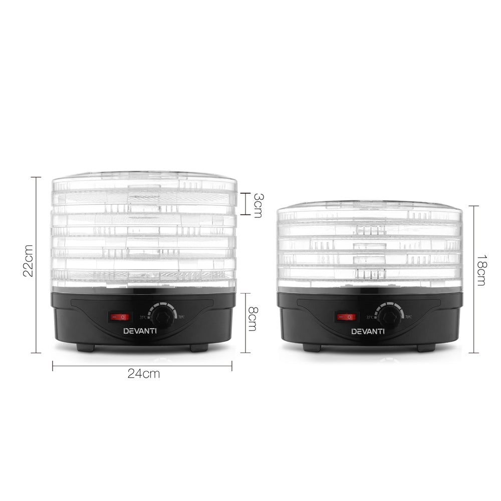 Devanti 5 Trays Food Dehydrator Fruit Dehydrators Pet Beef Jerky Dryer Black - Devanti