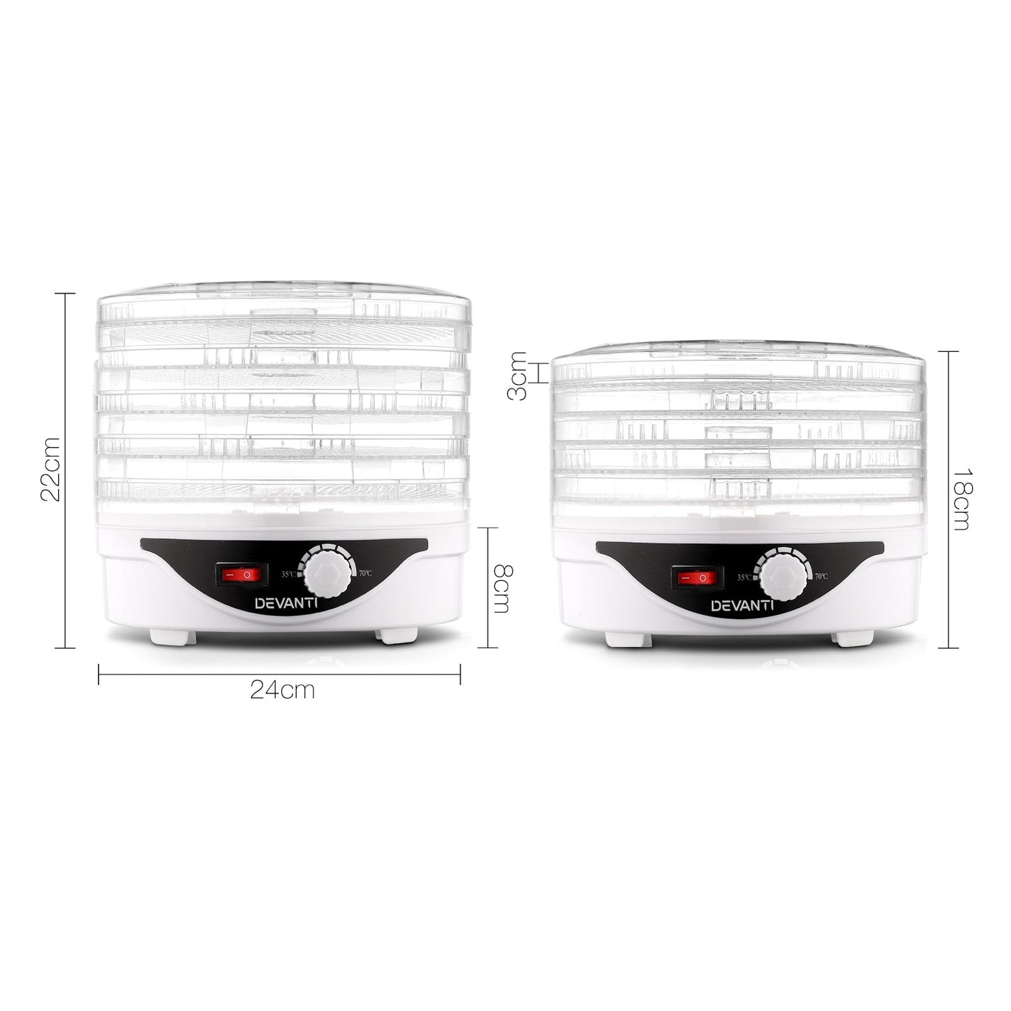 Devanti 5 Trays Food Dehydrator Fruit Dehydrators Pet Beef Jerky Dryer White - Devanti