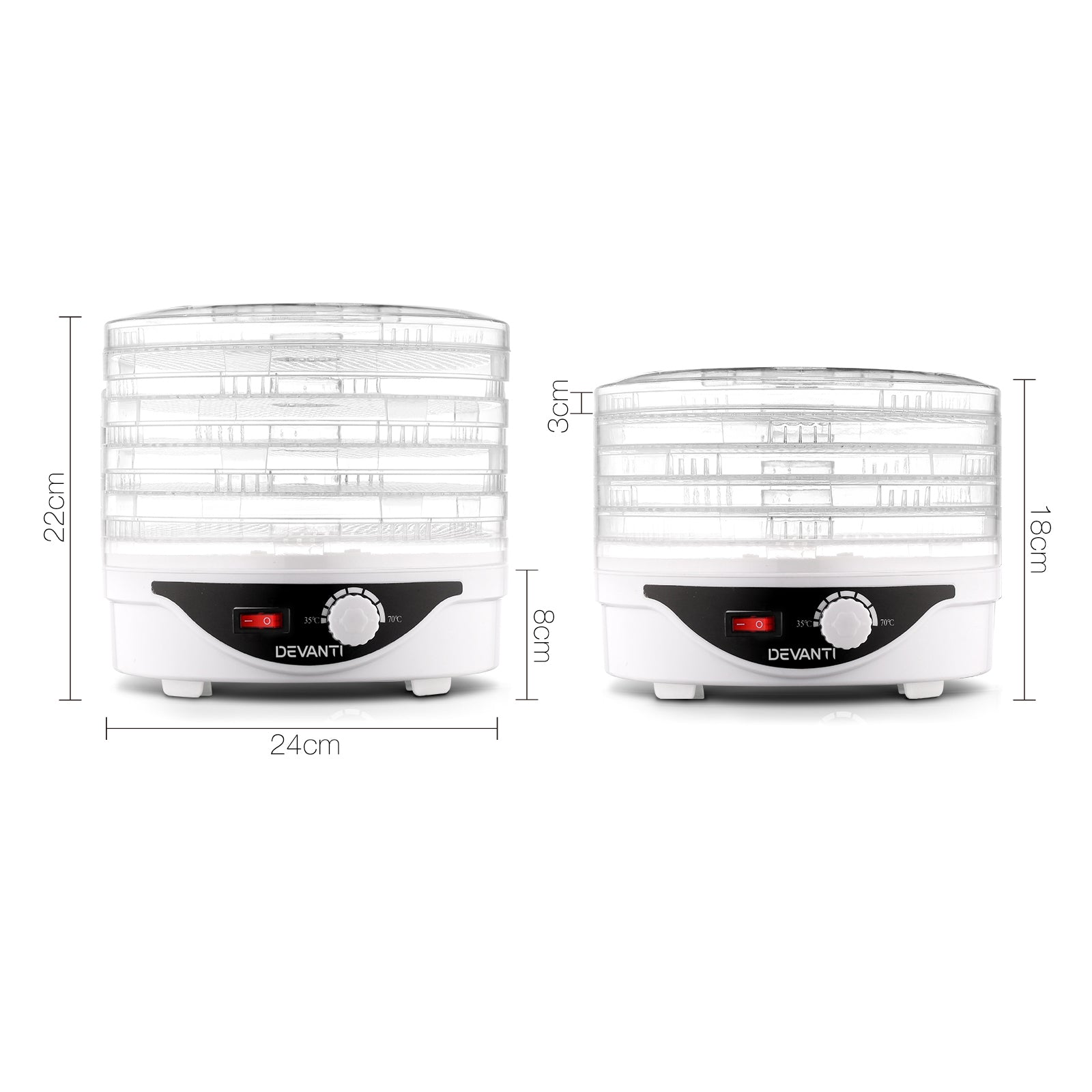 Devanti 5 Trays Food Dehydrator Fruit Dehydrators Pet Beef Jerky Dryer White - Devanti