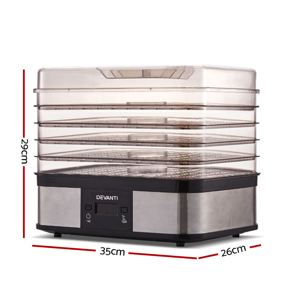 Devanti Food Dehydrator with 5 Trays Silver