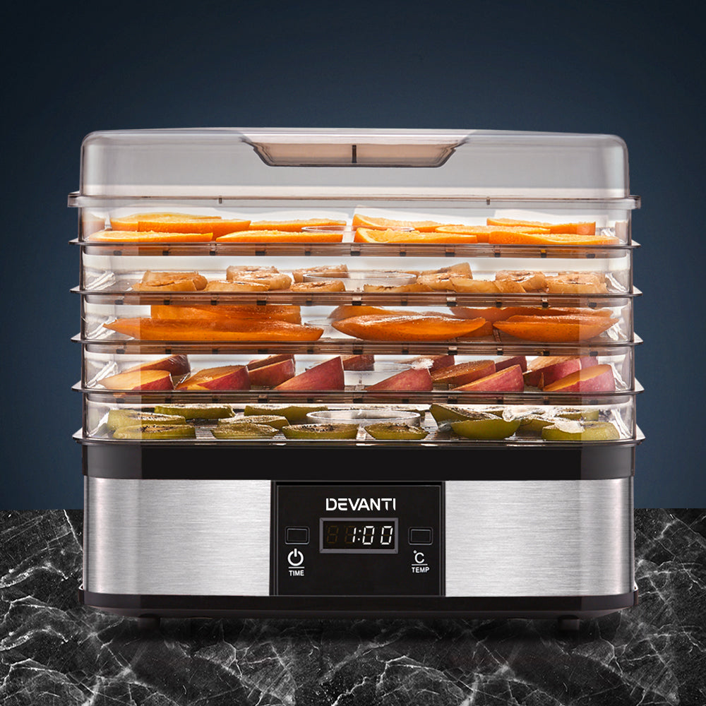 Devanti Food Dehydrator with 5 Trays Silver