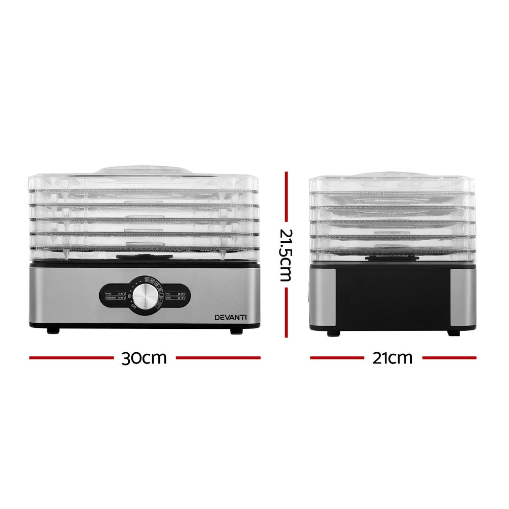 Devanti 5 Trays Food Dehydrator Stainless Steel Tray - Devanti