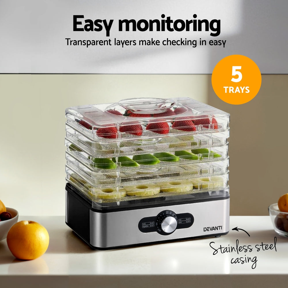 Devanti 5 Trays Food Dehydrator Stainless Steel Tray - Devanti