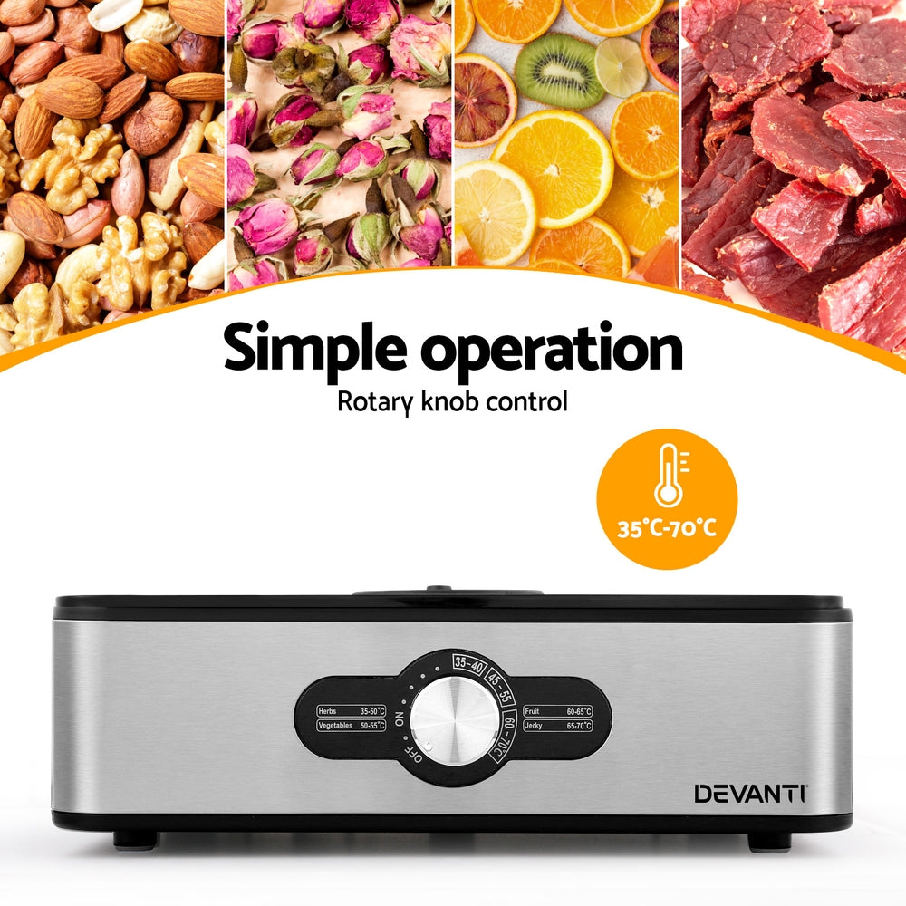Devanti 5 Trays Food Dehydrator Stainless Steel Tray - Devanti