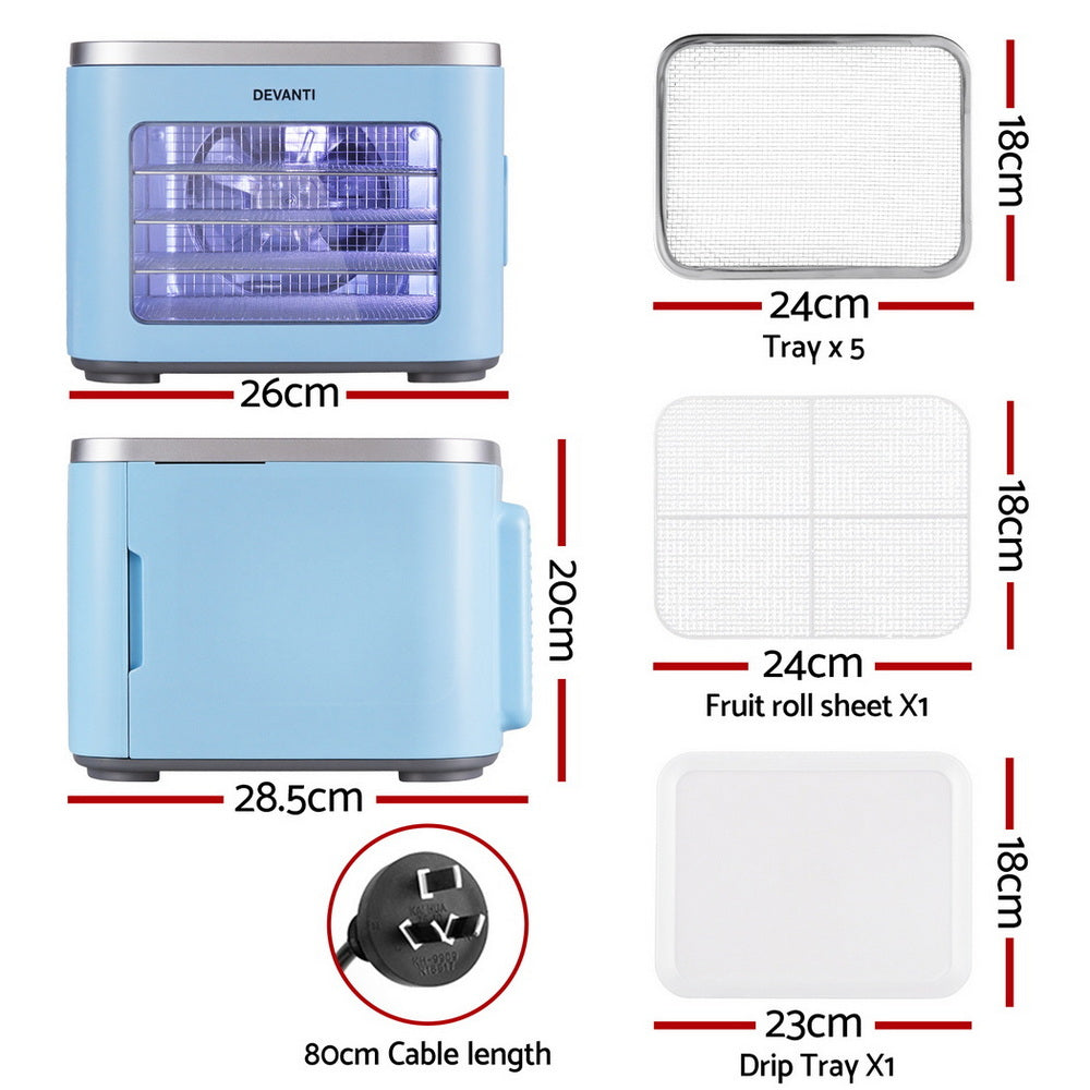 Devanti 5 Trays Food Dehydrator Mini Fruit Dryer 500W - Devanti