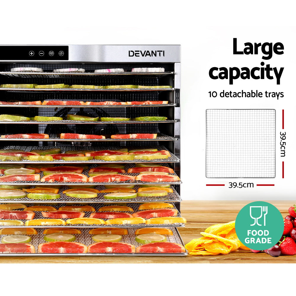 Devanti Commercial Food Dehydrator Silver and Black
