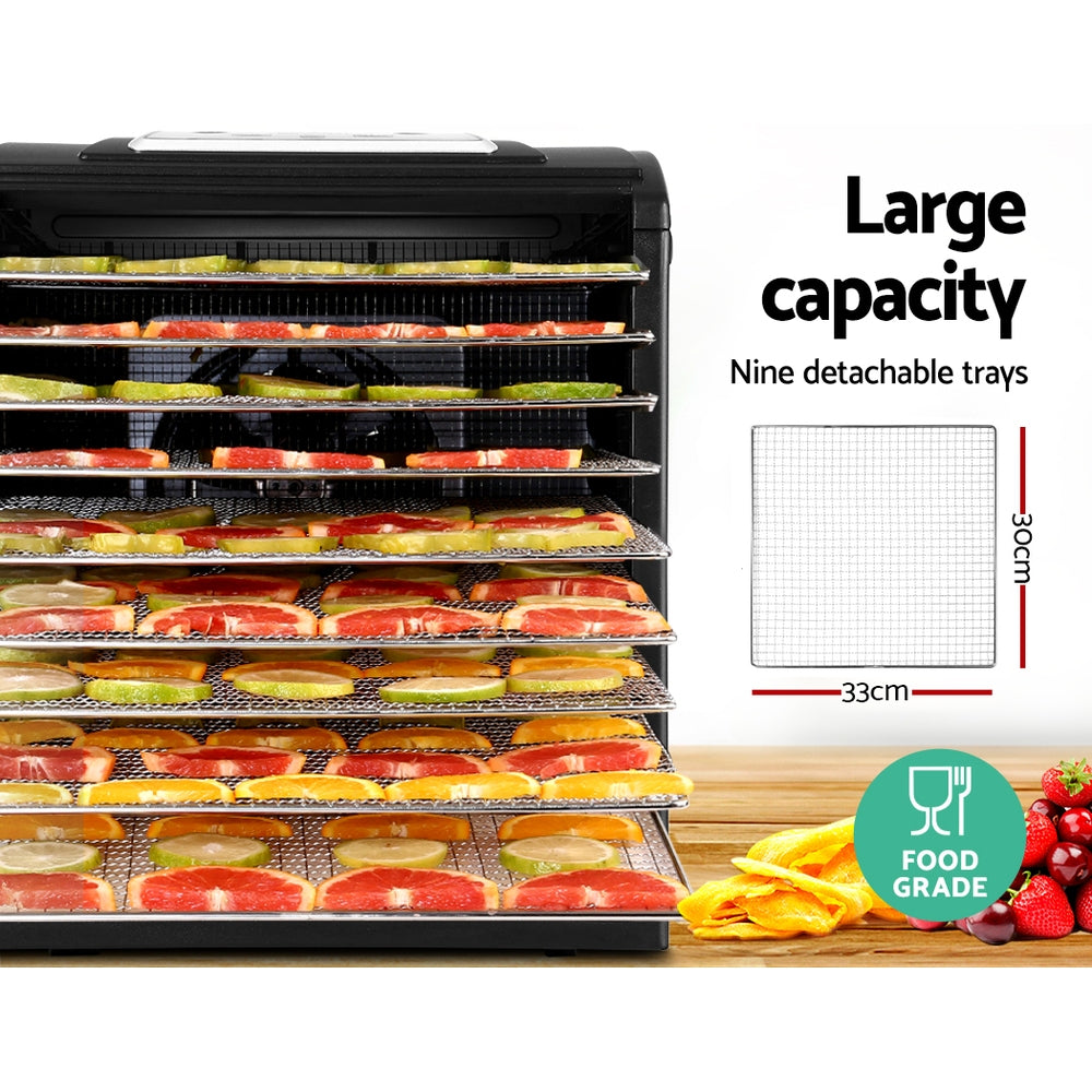 Devanti 9 Tray Food Dehydrators Commercial Beef Jerky Maker Fruit Dryer - Black