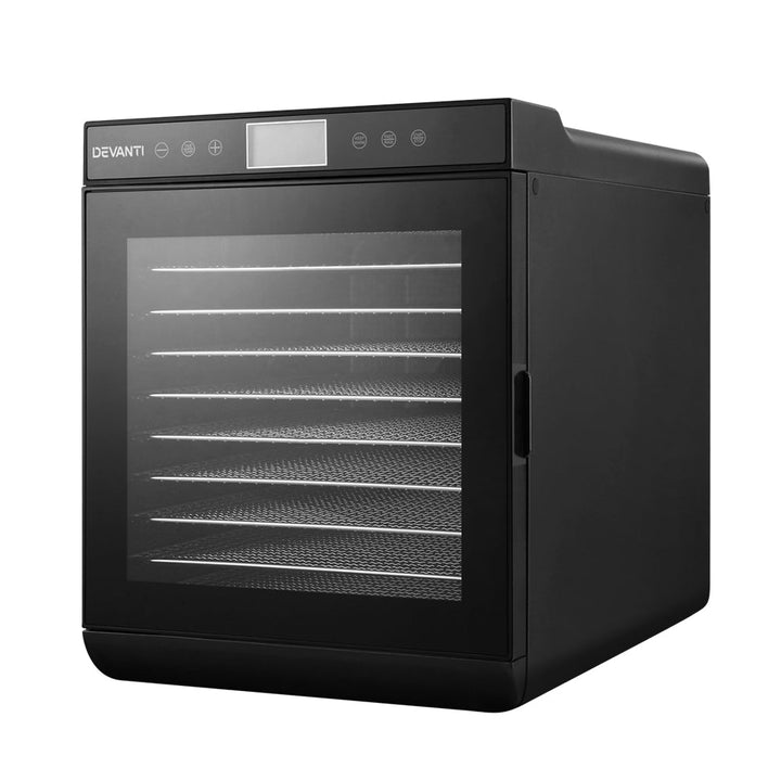 Devanti Food Dehydrators Stainless Steel Jerky Dehydrator Fruit Dryer 10 Trays Black